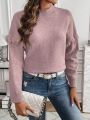 Women'S Raglan Sleeve Fringed Knitted Sweater With Shoulder Patches