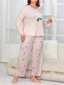 Plus Size Floral Patterned Casual Home Wear Set