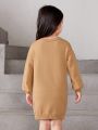 SHEIN Young Girl Cartoon Pattern Drop Shoulder Sweater Dress