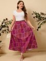 Plus Size Women's Patchwork Printed Long Skirt