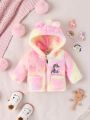 SHEIN Newborn Baby Girls' Cute Embroidered Colorful Tie Dye Thick Coat, Autumn And Winter