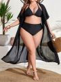 SHEIN Swim Basics Plus Size Women'S Long Short Sleeve Kimono Dress