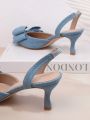 Women'S Blue High Heels With Bow Decoration