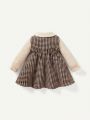 Cozy Cub Baby Girl Houndstooth Print Peter Pan Collar Flounce Sleeve Dress With Bag