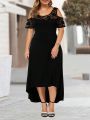 Plus Size Asymmetric Hem Lace Splice Off-the-shoulder Dress