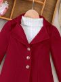 Toddler Girls' Winter Woolen Coat With Turn-Down Collar