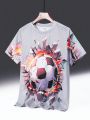 SHEIN Kids SPRTY Tween Boy Loose Fit Athletic 3d Soccer Pattern Short-Sleeve T-Shirt