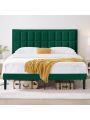 Flolinda King Bed Frame Upholstered Platform King Size Bed Frame with Headboard Strong 42pcs Slats, No Box Spring Needed, Easy Assembly Green