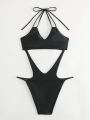 SHEIN Swim BAE Women's One-piece Swimsuit With Metal Decorated Hollow Out Neckline