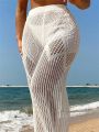 SHEIN Swim BohoFeel 1pc High Waist Knitted Cover Up Long Pants With Hollow Out Design