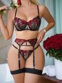 Women'S Sexy Floral Embroidered Mesh Lingerie