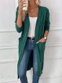 SHEIN LUNE Cable Knit Drop Shoulder Open Front Cardigan