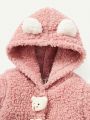 Cozy Cub Baby Girl Bear Decorated Pocket Front Hooded Teddy Jumpsuit