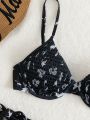 SHEIN Swim Vcay Floral Smocked Underwire Bikini Top