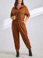 SHEIN Essnce Ladies Plus Size Mermaid Knitted Long Sleeve Jumpsuit