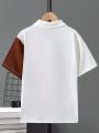 SHEIN Kids EVRYDAY Tween Boys' Color Block Splice Casual Polo Shirt