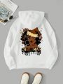 Letter & Figure Graphic Drawstring Thermal Lined Hoodie
