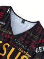 Women's Plus Size Letter Printed V-neck T-shirt