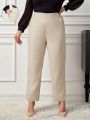 SHEIN Privé Women's Solid Color Button Decoration Plus Size Elegant Long Pants