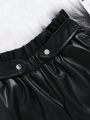 SHEIN Kids Cooltwn Tween Girls' Casual Street Style Pu Leather Shorts