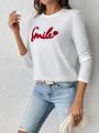 SHEIN Frenchy Letter Graphic Round Neck Tee