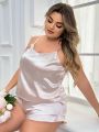 Plus Size Solid Color Backless Camisole & Shorts Pajama Set