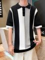 Men'S Contrast-Color Polo Collar Short Sleeve Knit Top