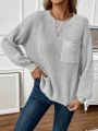 SHEIN LUNE Drop Shoulder Pocket Patched Sweater
