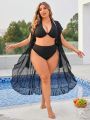 SHEIN Swim Basics Plus Size Women'S Sheer Mesh Batwing Sleeve Kimono Dress