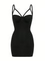 Ladies' Solid Color Steel Boned Bodysuit Dress With Adjustable Straps