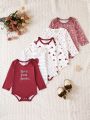 Baby Girl 5pcs Heart & Slogan Graphic Bodysuit