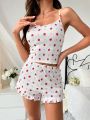 Strawberry Print Ruffle Hem PJ Set