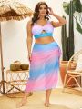 SHEIN Swim SXY Plus Size Women'S Gradient Color Swimsuit Set, 3 Pieces