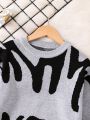 Boys' Casual Streetwear Color Block Print Round Neck Sweater