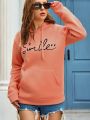 Hooded Drawstring Kangaroo Pocket Sweatshirt With Letter Graphic