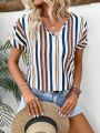 Women's Striped V-Neck Casual Shirt