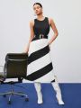 SHEIN BIZwear Women'S Sleeveless Colorblock Side Slit Dress