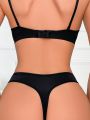 Women's Black Lace Butterfly Decorated Thong Panties