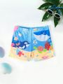 Baby Boy Cartoon Sea Creatures Printed Swim Trunks With A Square Cut