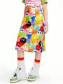 SHEINNeu Dopamine Cartoon Graphic Colorful Patterns Midi Dress Festival Outfits Neon Skirt