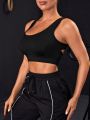 Cut Out Buckle Detail Criss Cross Backless Crop Sports Tank Top