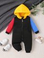 Baby Boy Colorblock Zip Up Hooded Jumpsuit