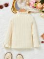 Baby Girls' Casual Comfortable Ruffled Half Turtleneck Sweater, Leaves Edgings & Cuffs Design, Fashionable & Versatile