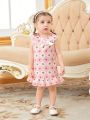 SHEIN Baby Girls' Casual Lace Embellished Butterfly Bowknot Dress, Suitable For Going Out