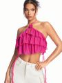 SHEIN BAE Women'S Multi-Layered Ruffle Trim Halter Top