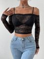 SHEIN BAE Off-shoulder Lace Perspective Women's Top