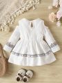 Baby Girl New Embroidery Detail Hollowed-Out Shoulder Dress