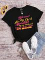 SHEIN SXY Women's Slogan Printed Short Sleeve T-shirt