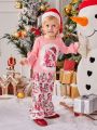 Baby Girl Christmas Print Flare Sleeve Tee & Flare Leg Pants