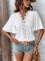 Ladies' Lace Splicing Butterfly Sleeve Shirt